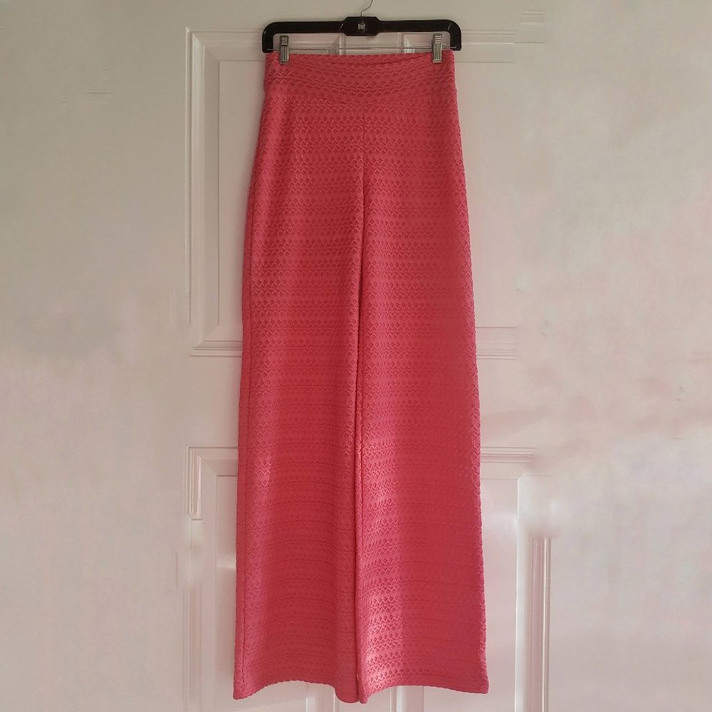 VA VA VOOM Coral Pink Sheer Lace Wide Leg Pants SZ M